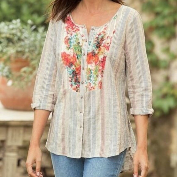 Soft Surroundings | Fleur striped floral blouse - Picture 1 of 8